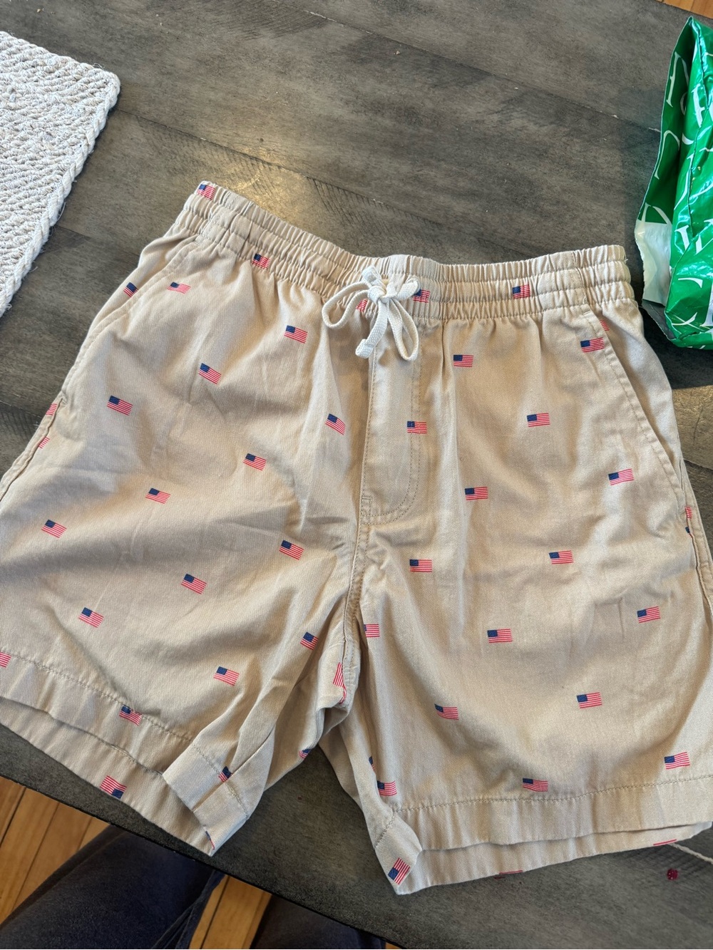 J. Crew Beige Shorts with Small American Flag Print